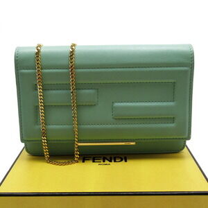 Fendi Crossbody Shoulder Bag Chain Shoulder Bag Green Gold Leather